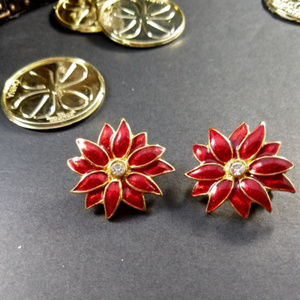 Host Pick! Red Enamel Poinsettia Clip Earrings